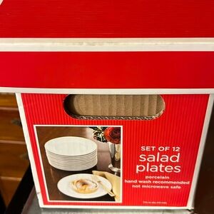 NEW SET OF TWELVE WHITE PORCELAIN SALAD PLATES!